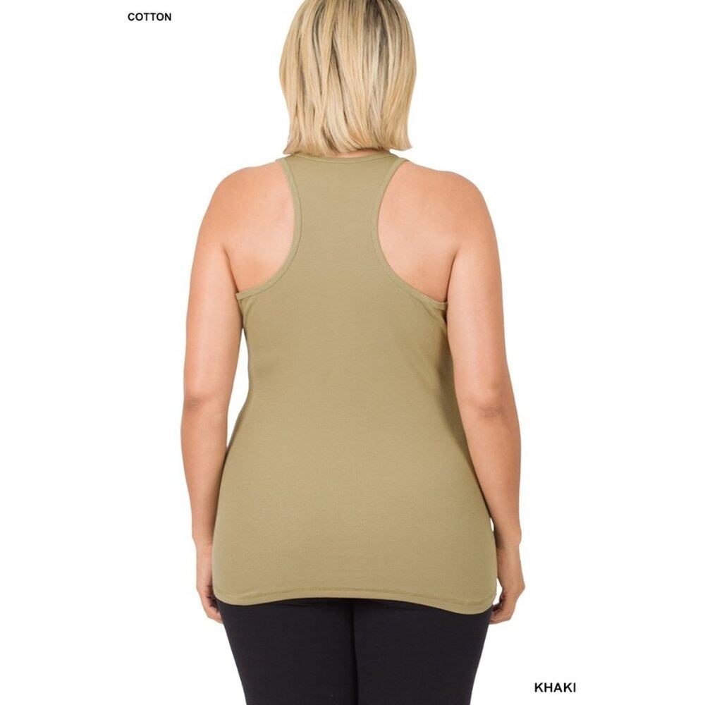 2X Khaki Ribbed Seamless Racerback Tank Top Zenana oversized Plus Size comfort - Picture 3 of 8